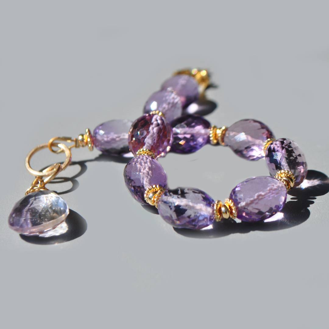bracelet améthyste rose perles ovales-7