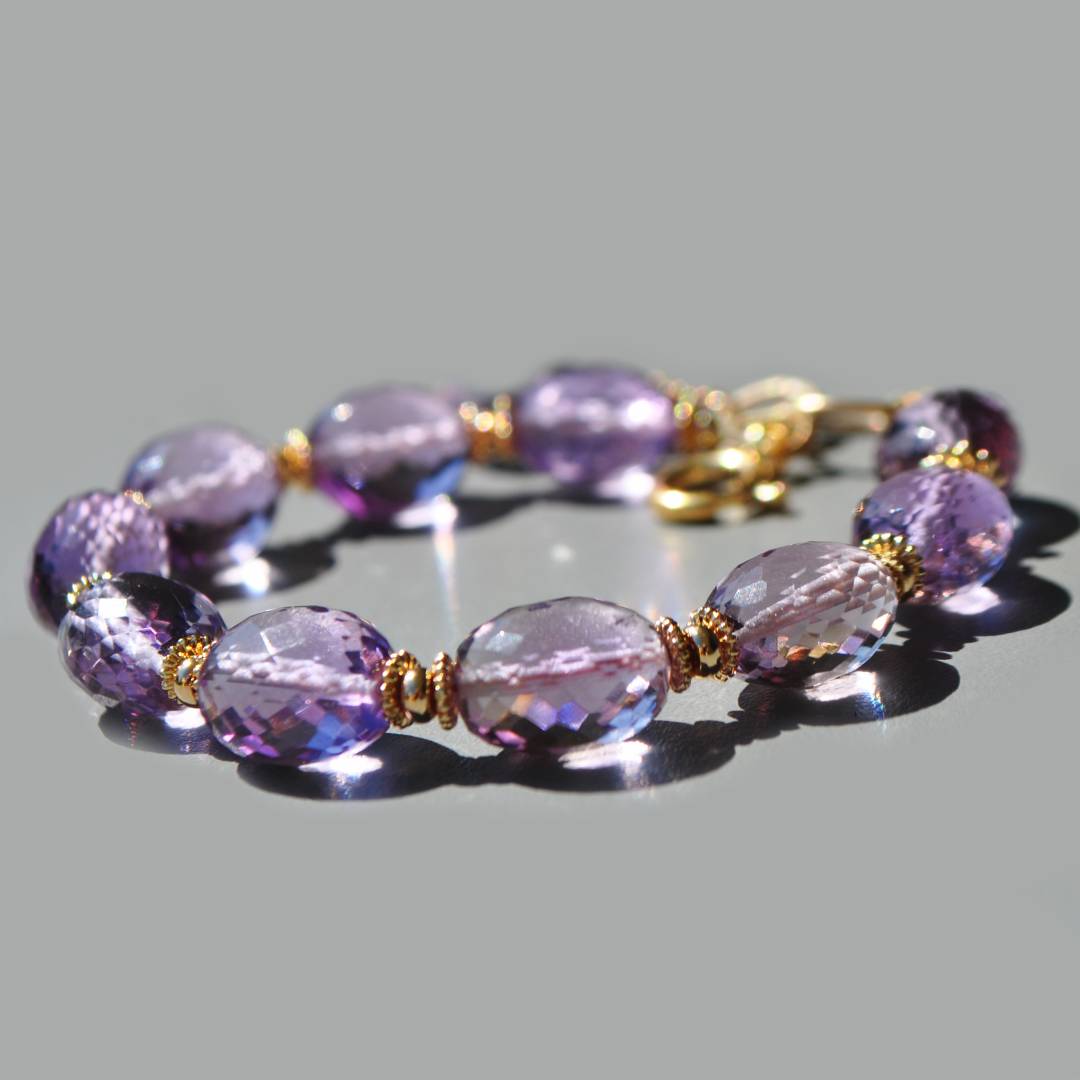 bracelet améthyste rose perles ovales