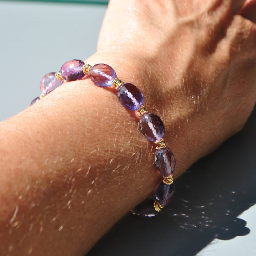 bracelet améthyste rose perles ovales-B