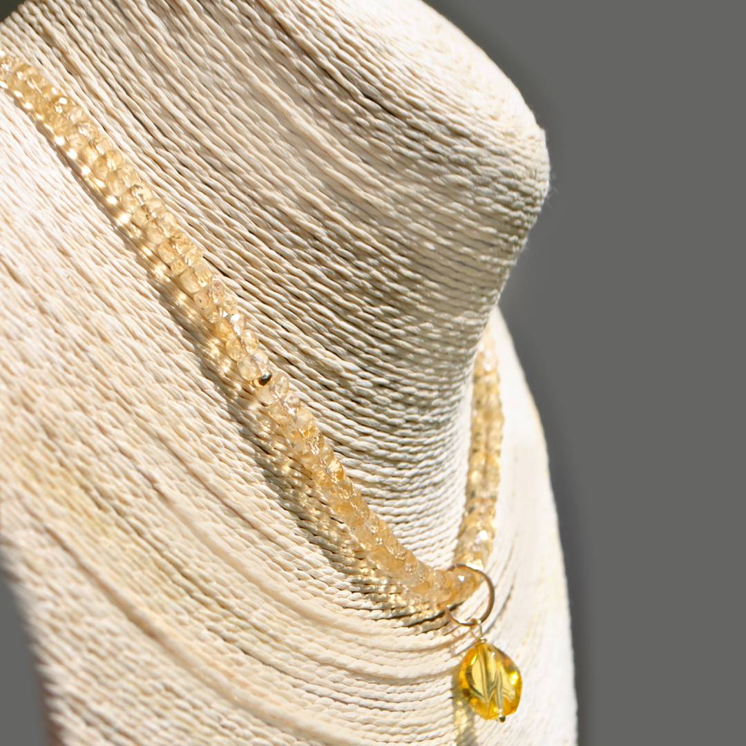 Collier citrine pendentif pierre -B