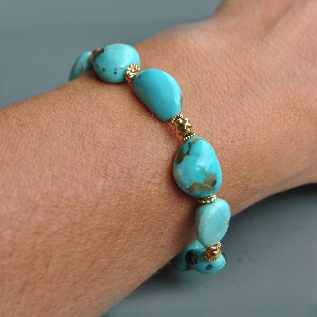 bracelet grosse pépites de turquoise brute
