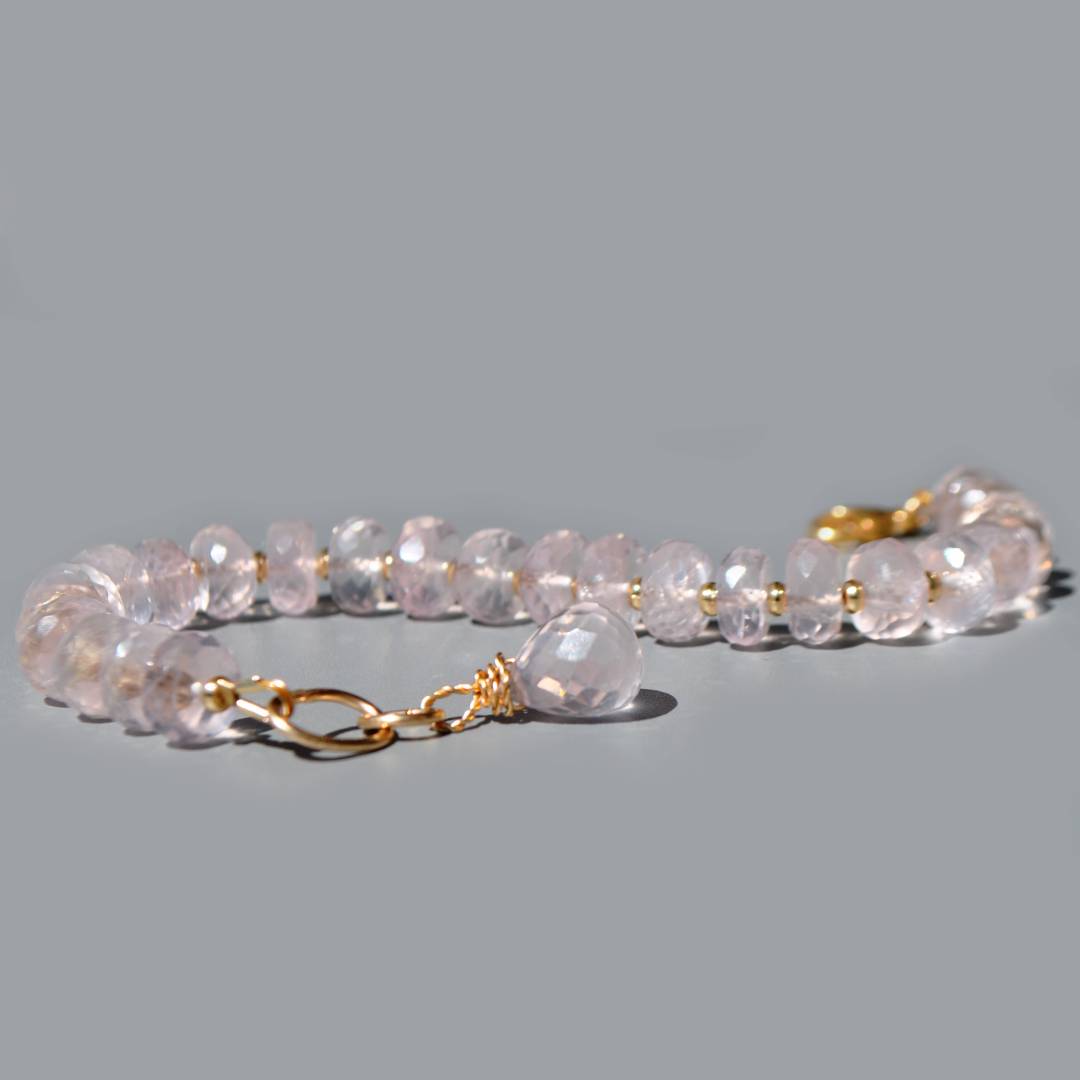 Bracelet quartz rose rondele facettes-2