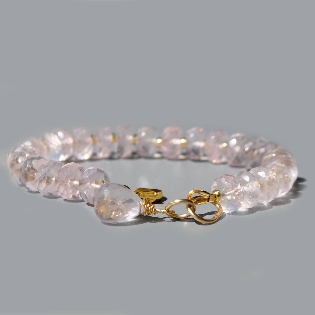 Bracelet quartz rose rondele facettes-5