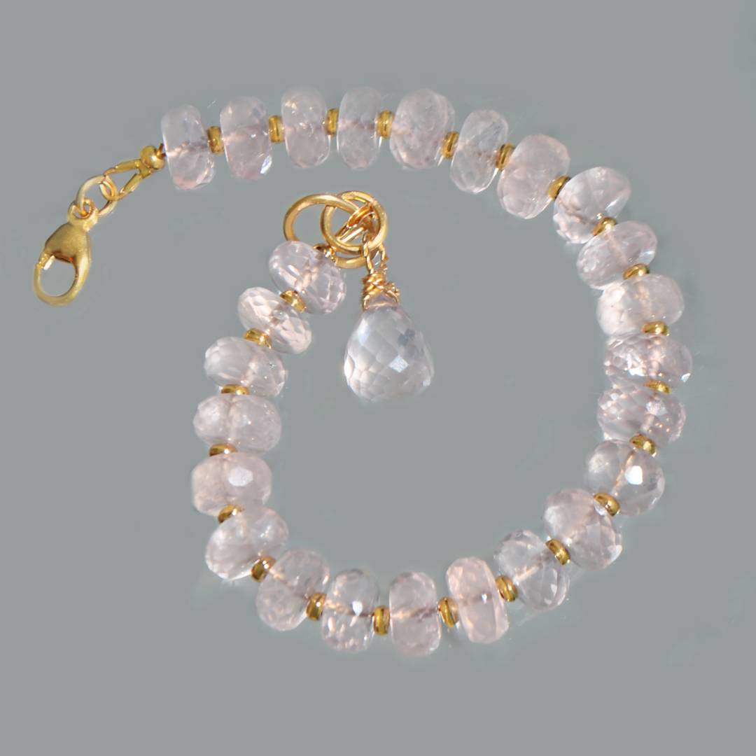 Bracelet quartz rose rondele facettes-4