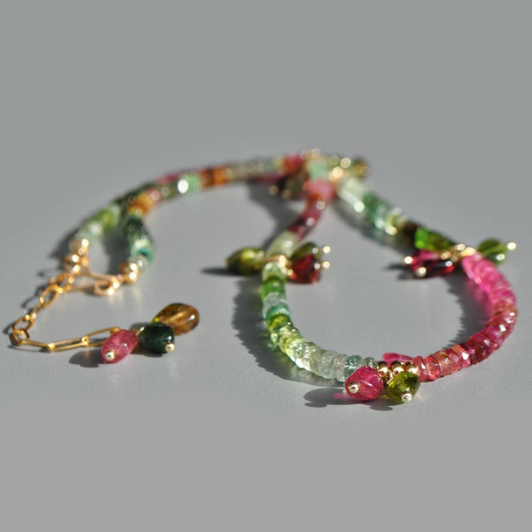 collier tourmaline multicolore pendentif de pierres naturelles
