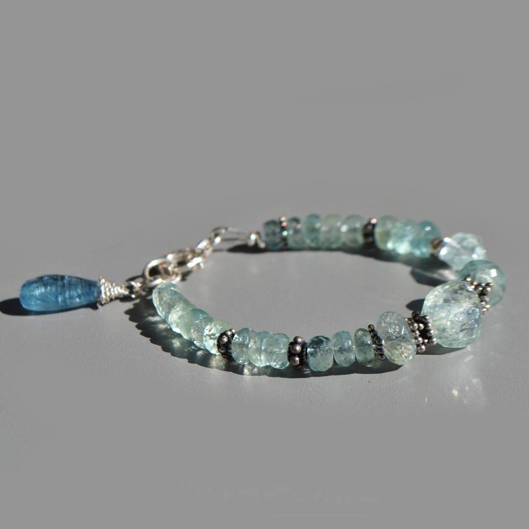 bracelet AIgue marine naturelle argent bali 925