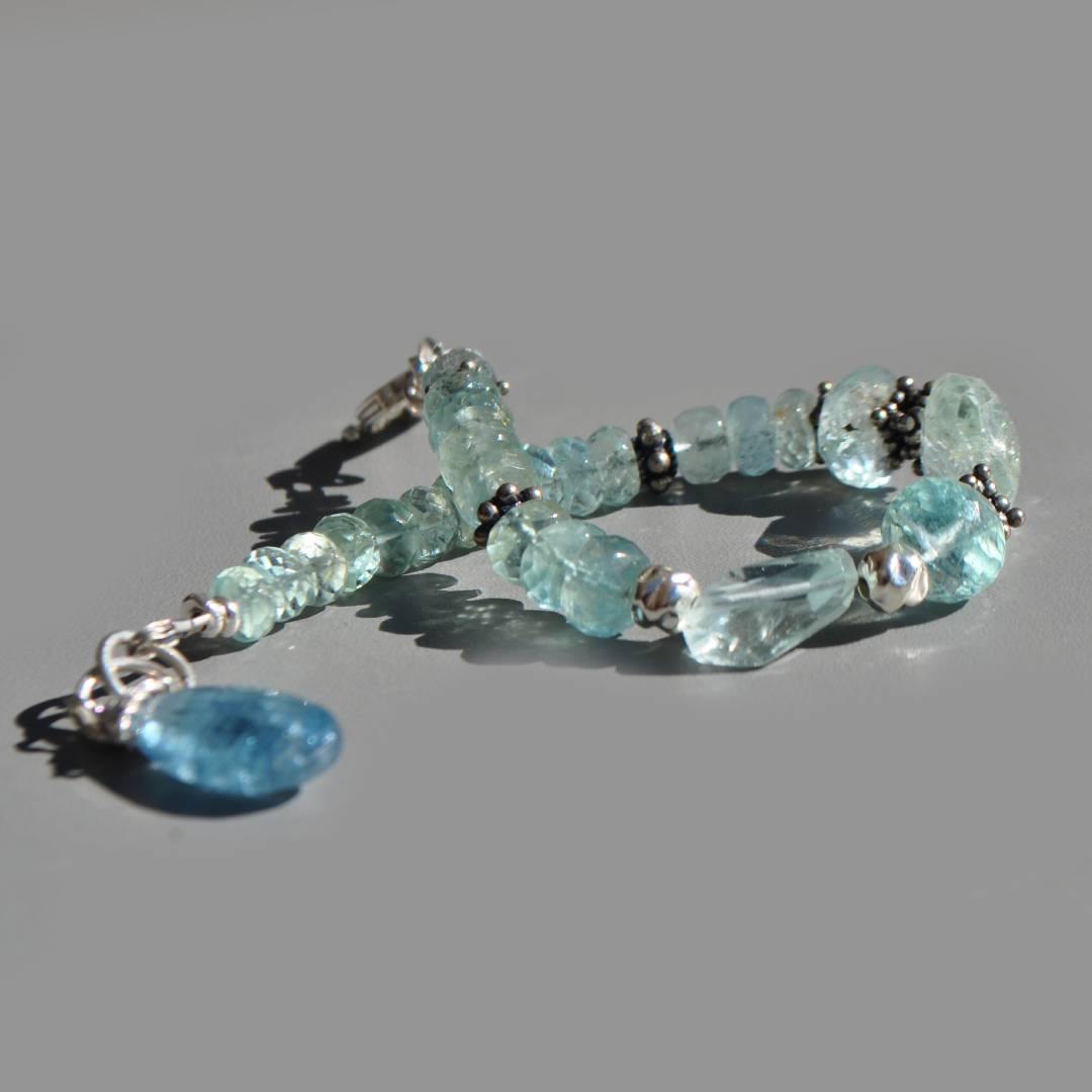 bracelet argent925 en aigue marine naturelle