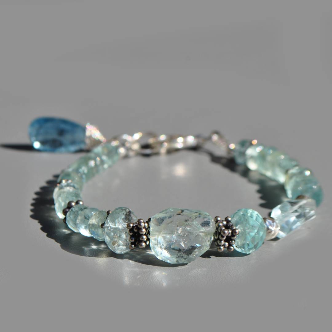 bracelet AIgue marine naturelle argent bali 925