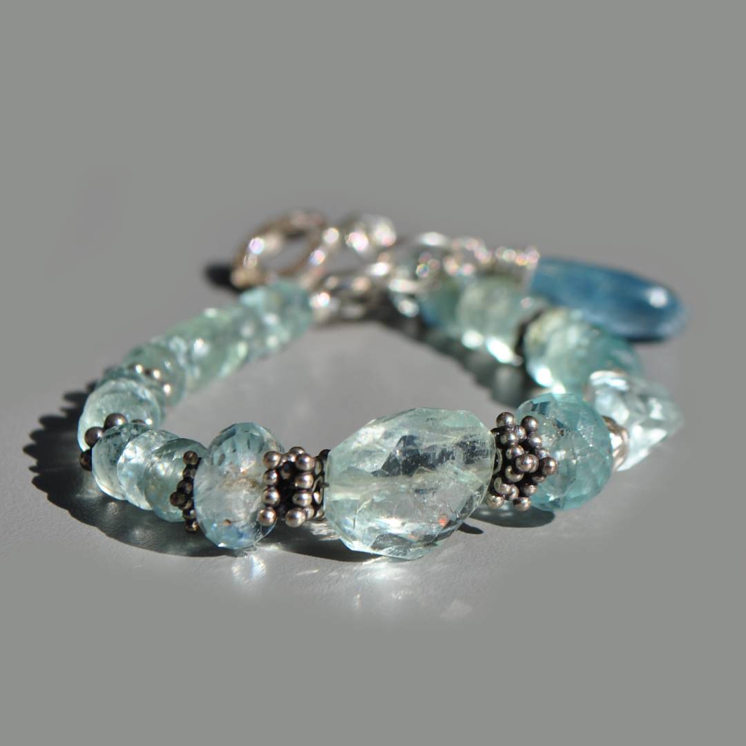 bracelet AIgue marine naturelle argent bali 925
