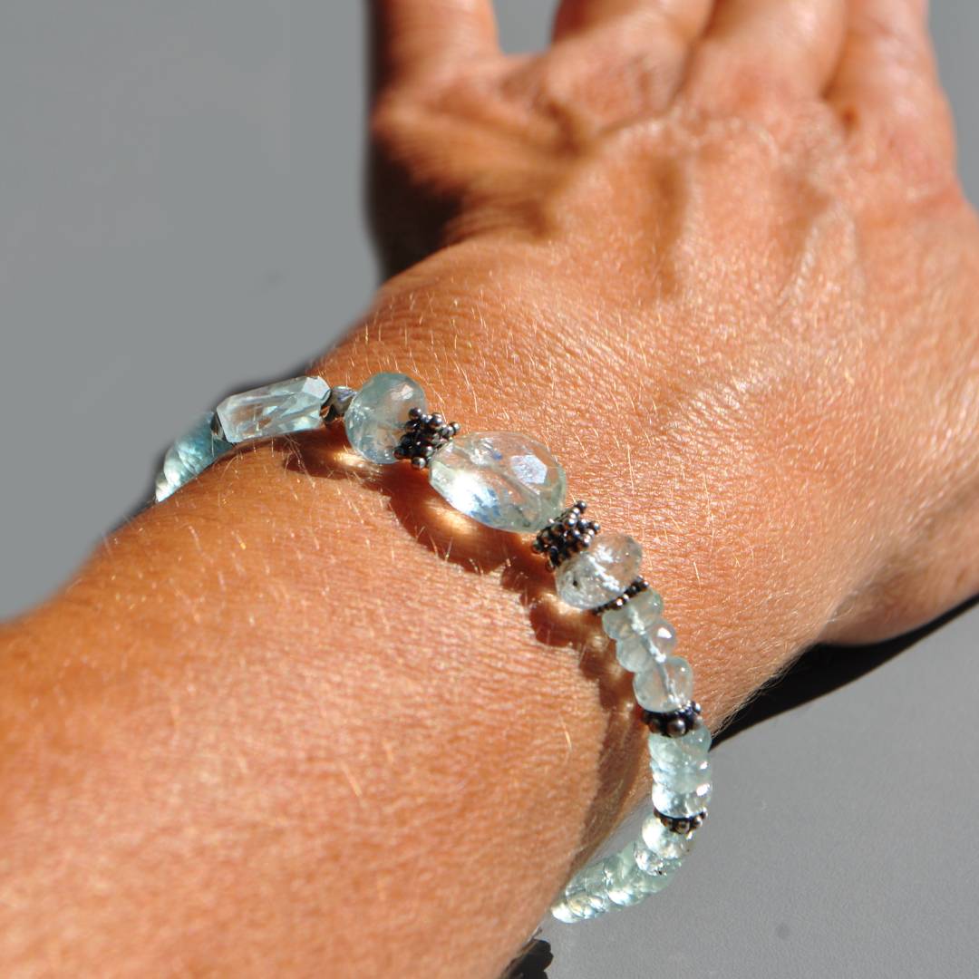 bracelet argent bali aigue marine naturelle