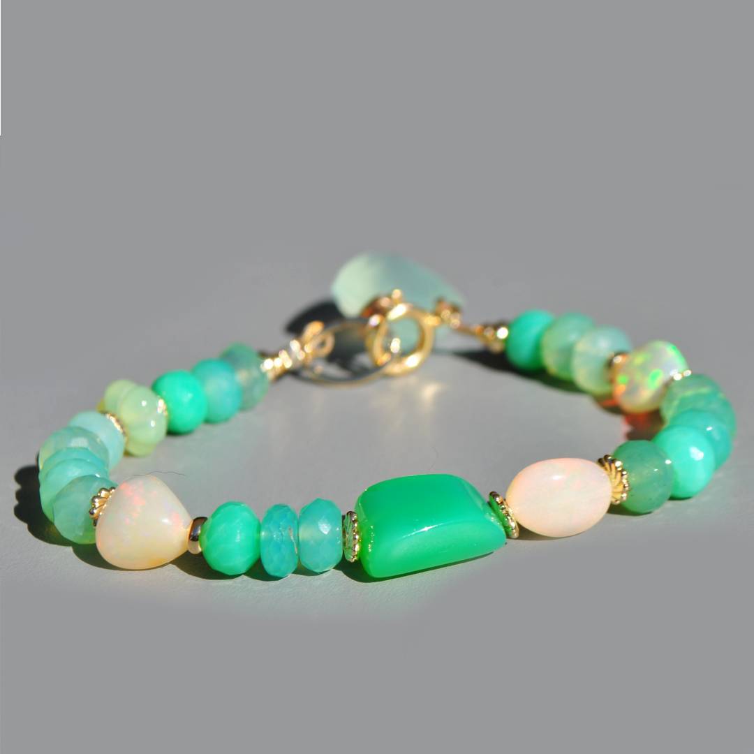 Bracelet En Argent 925 Avec Chrysoprase - Poids 56,80 G - Occasion (déjà Porté)