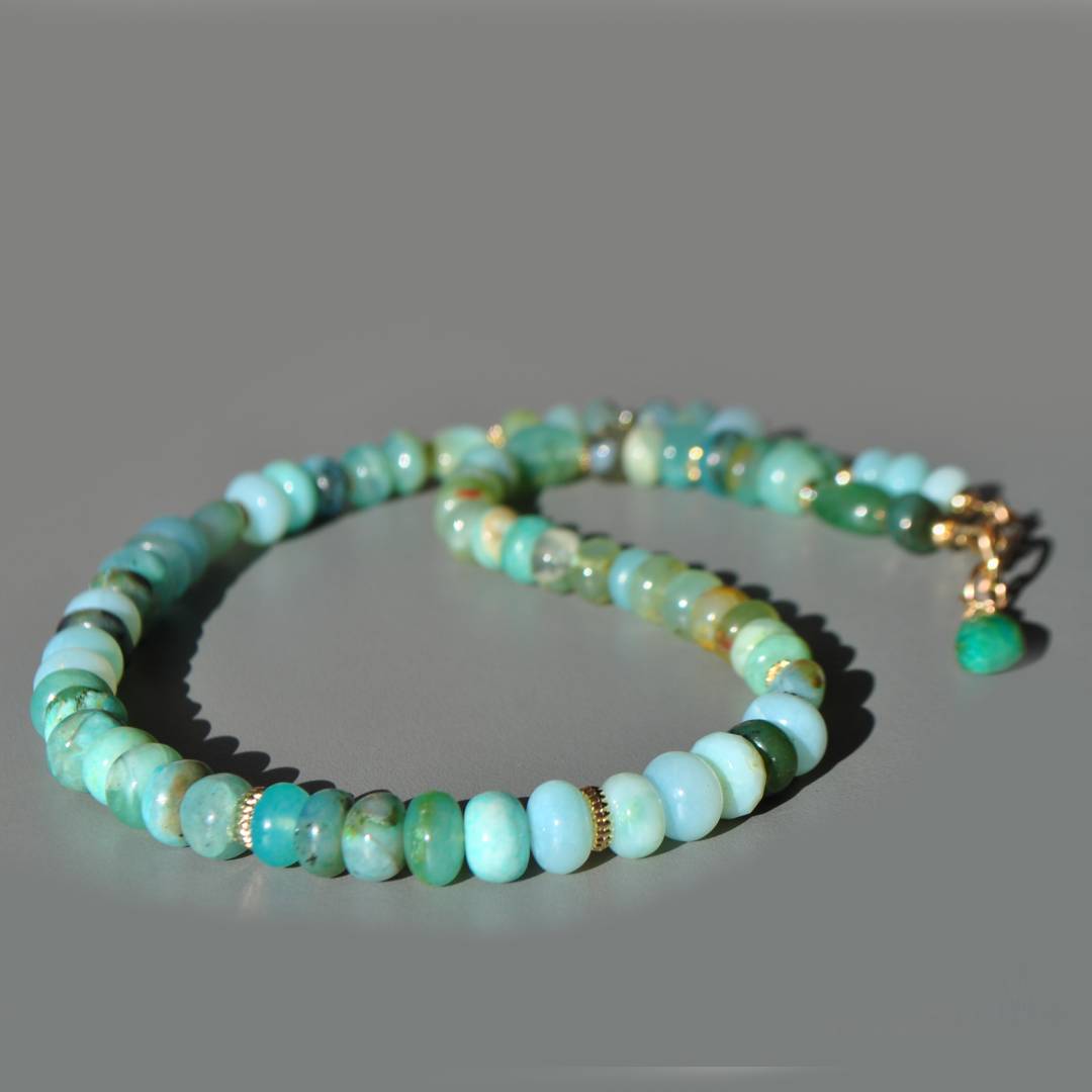 Collier choker opale du pérou bleue-4