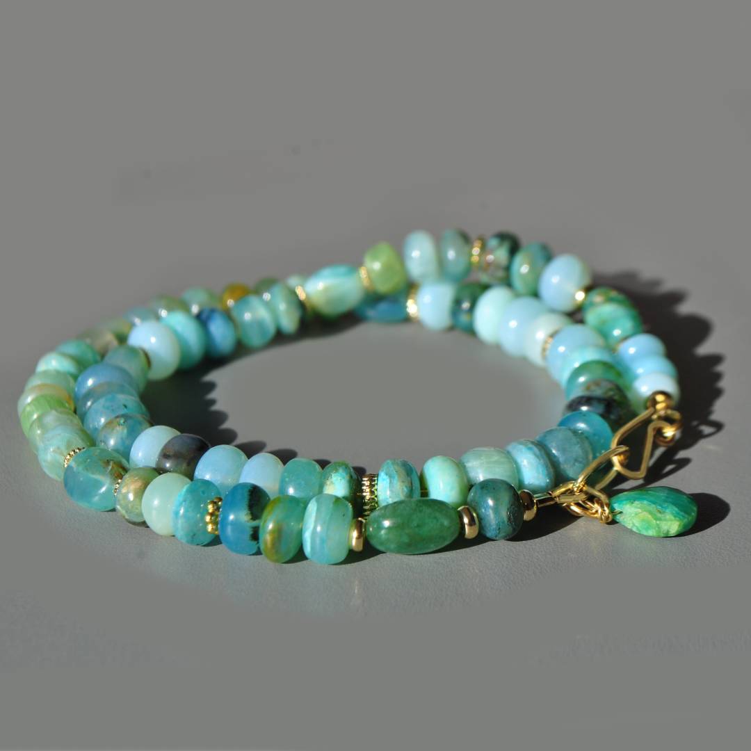Collier choker opale du pérou bleue-3