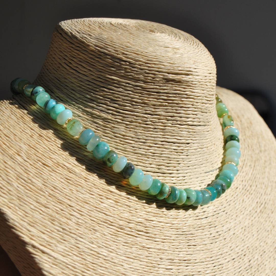 Collier choker opale du pérou bleue-A
