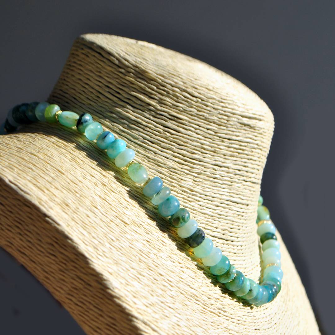 Collier choker opale du pérou bleue-B