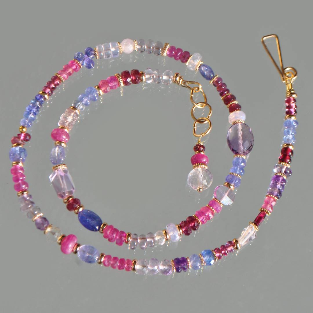 collier tanzaite saphir rose et amethyste rose-6
