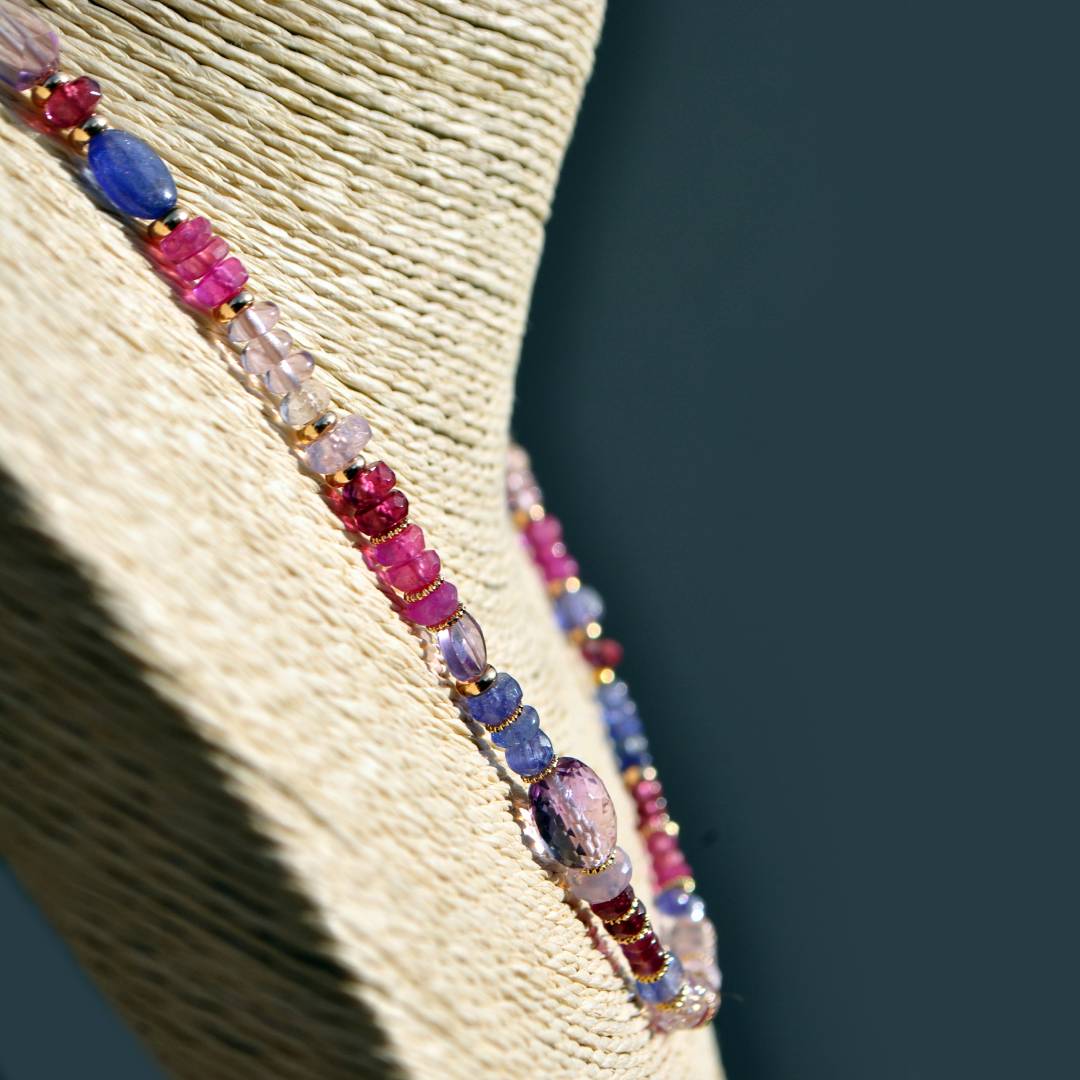 collier tanzaite saphir rose et amethyste rose-3
