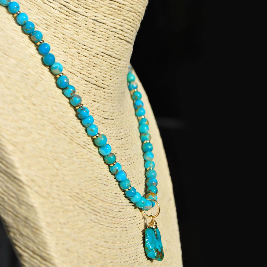 Collier turquoise boules pendentif-6