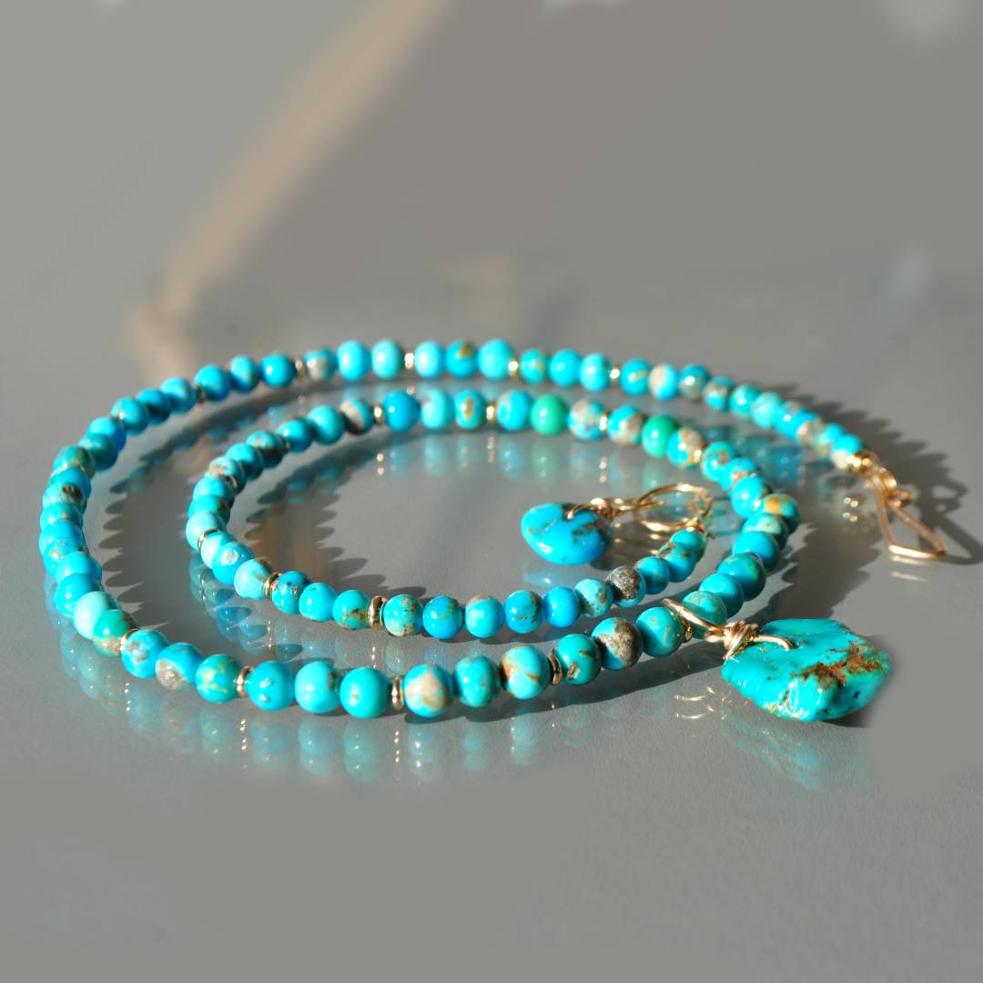 Collier turquoise boules pendentif-3