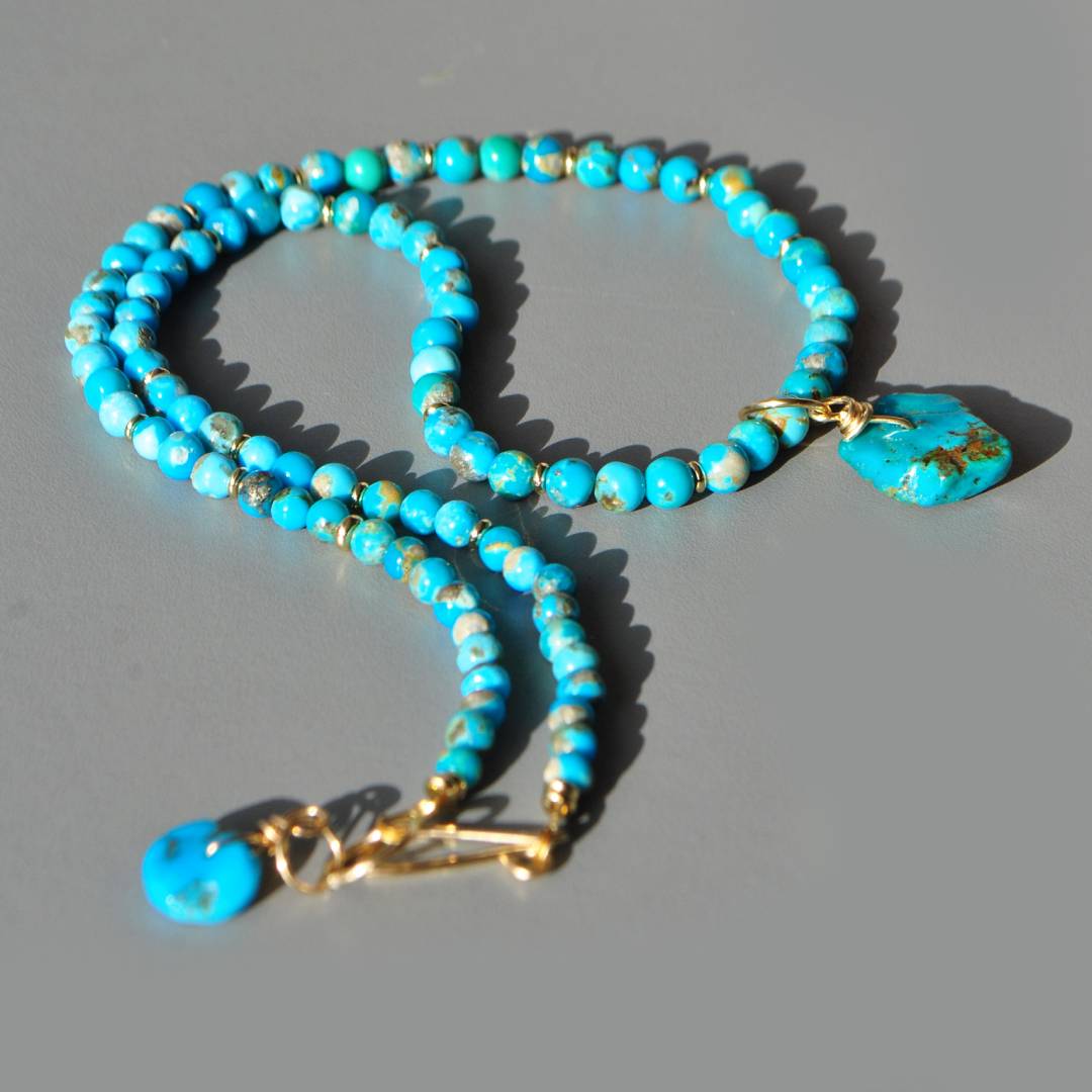 Collier turquoise boules pendentif-5