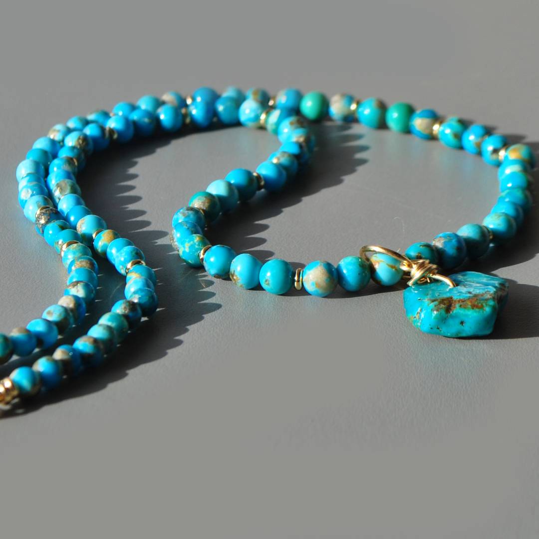 Collier turquoise boules pendentif-9