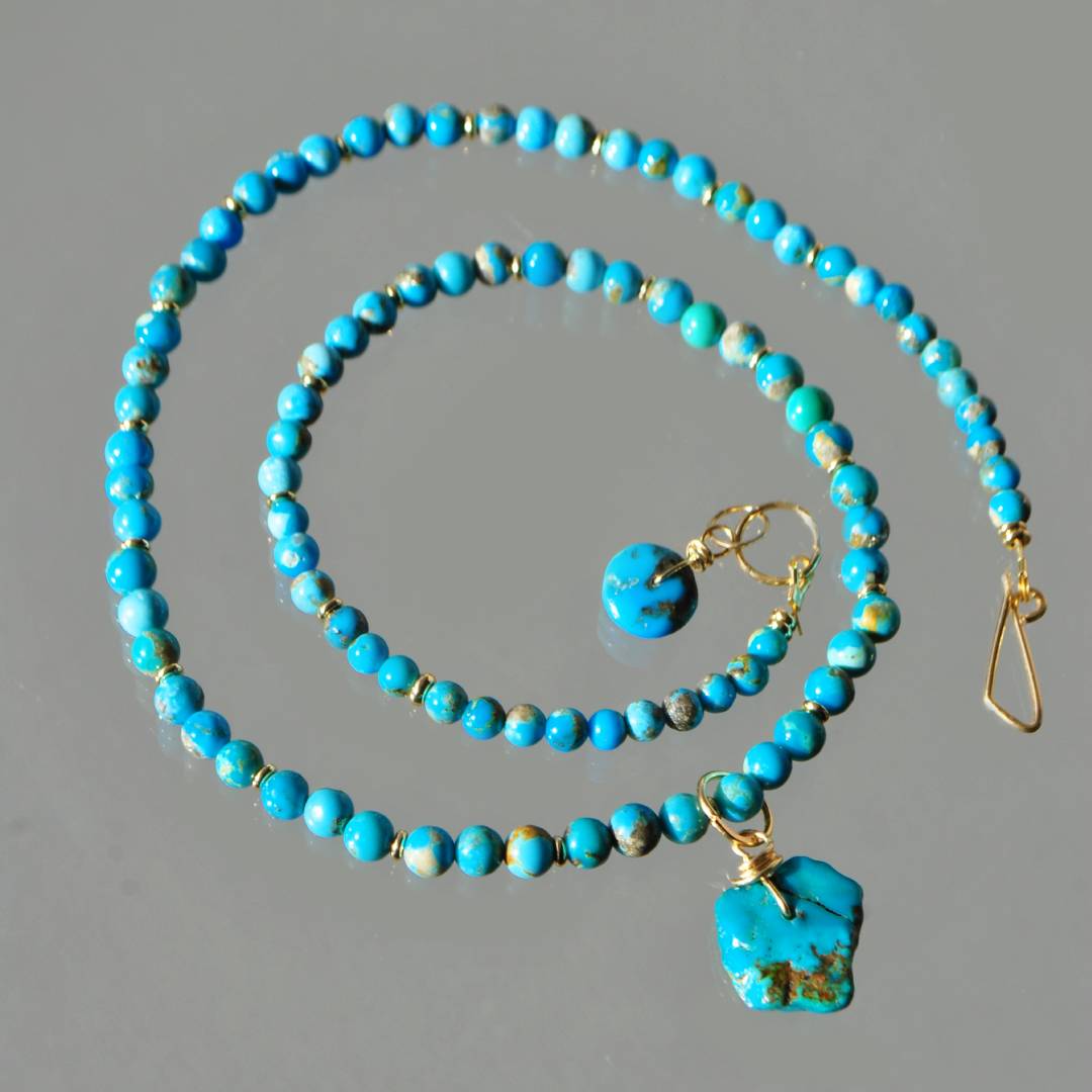Collier turquoise boules pendentif