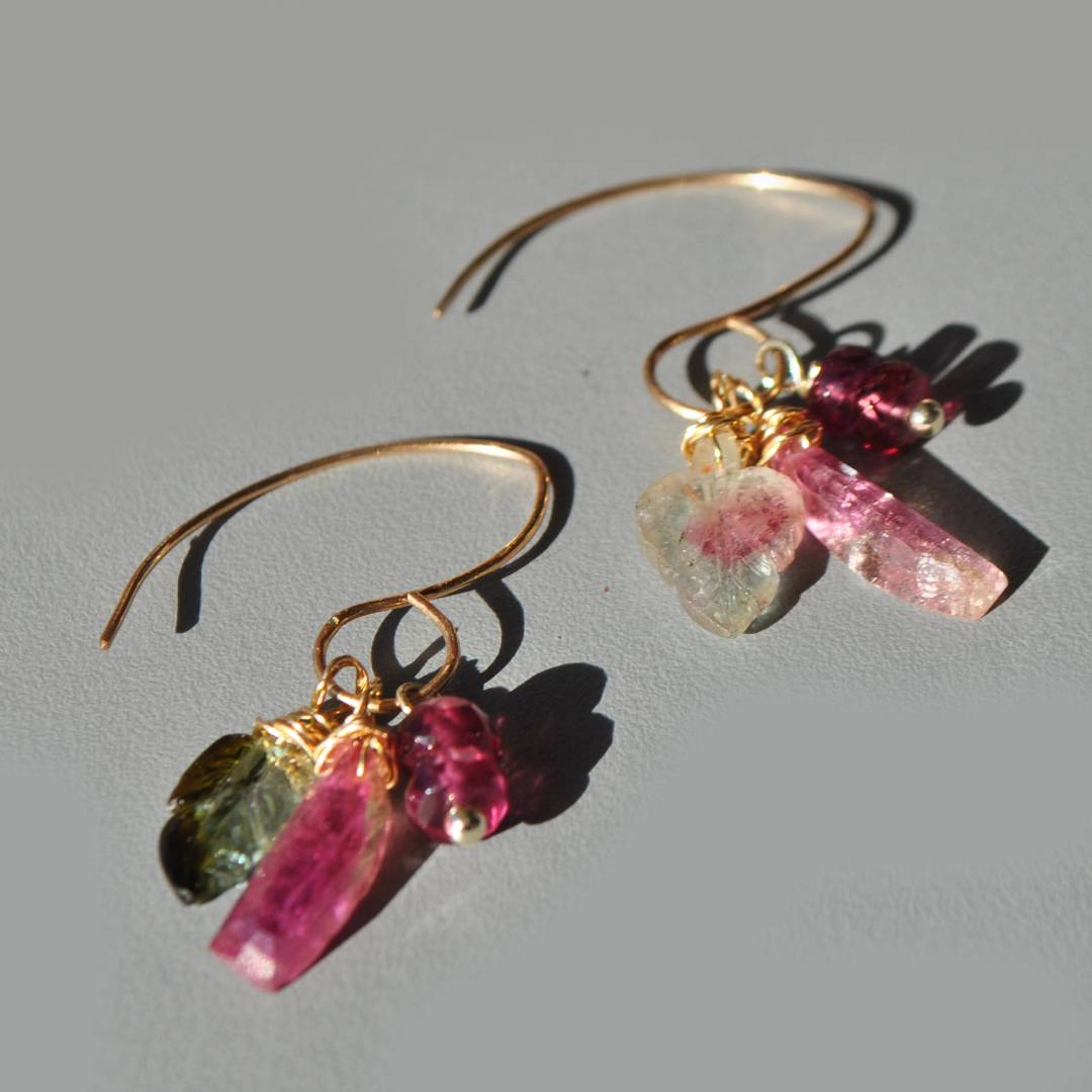 Boucles doreilles tourmaline pastèque rubellite-1