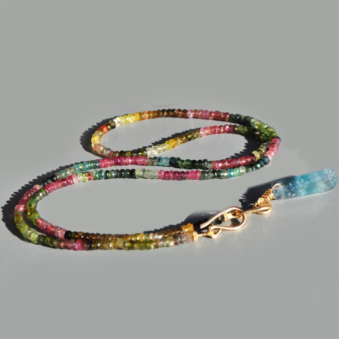 Nousautoir tourmaline multicolore pendentif fluorite bleue-Dveau projet