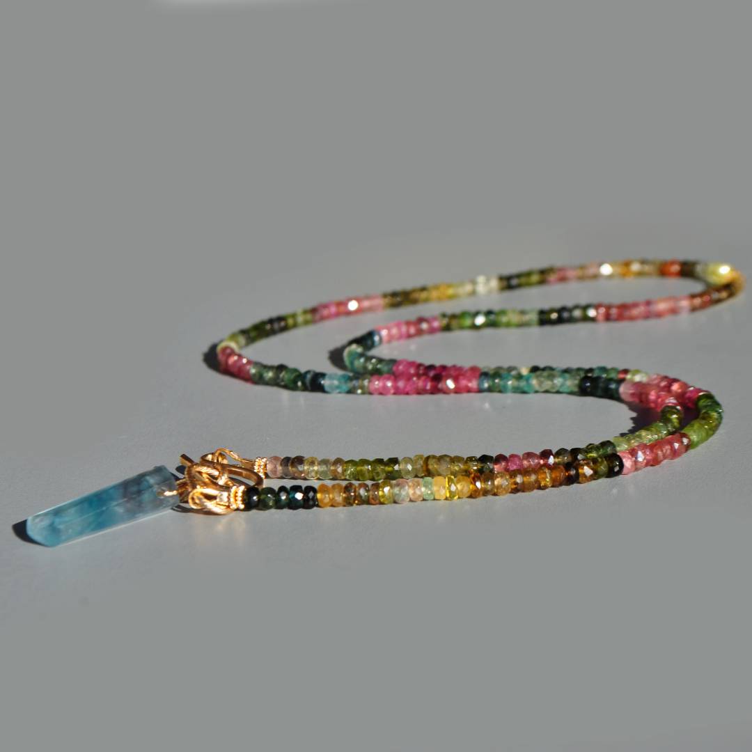 sautoir tourmaline multicolore pendentif fluorite bleue-2