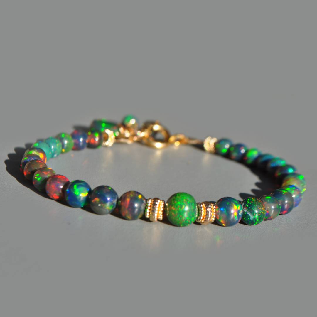 bracelet opale noire perle boule -5