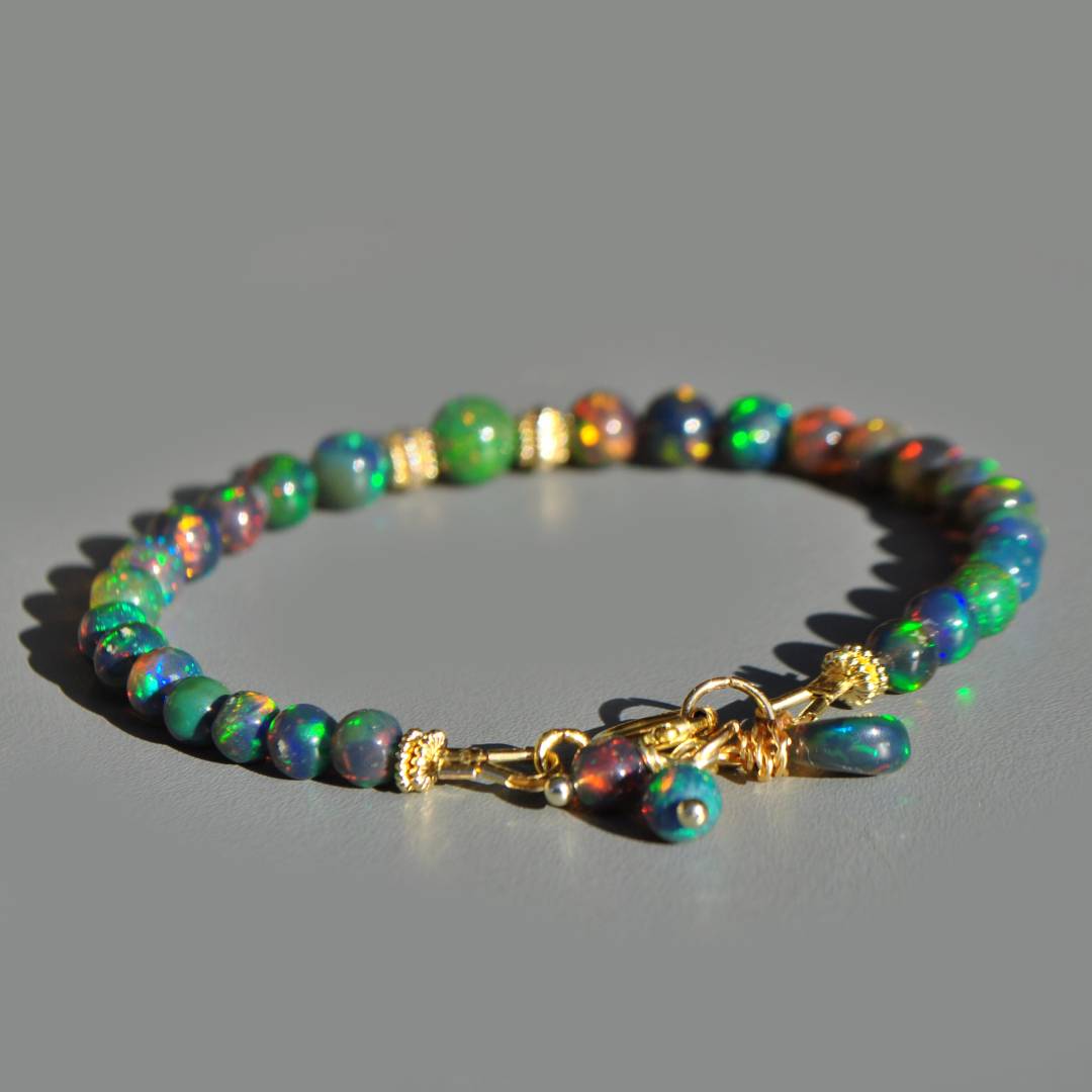 bracelet opale noire perle boule -9