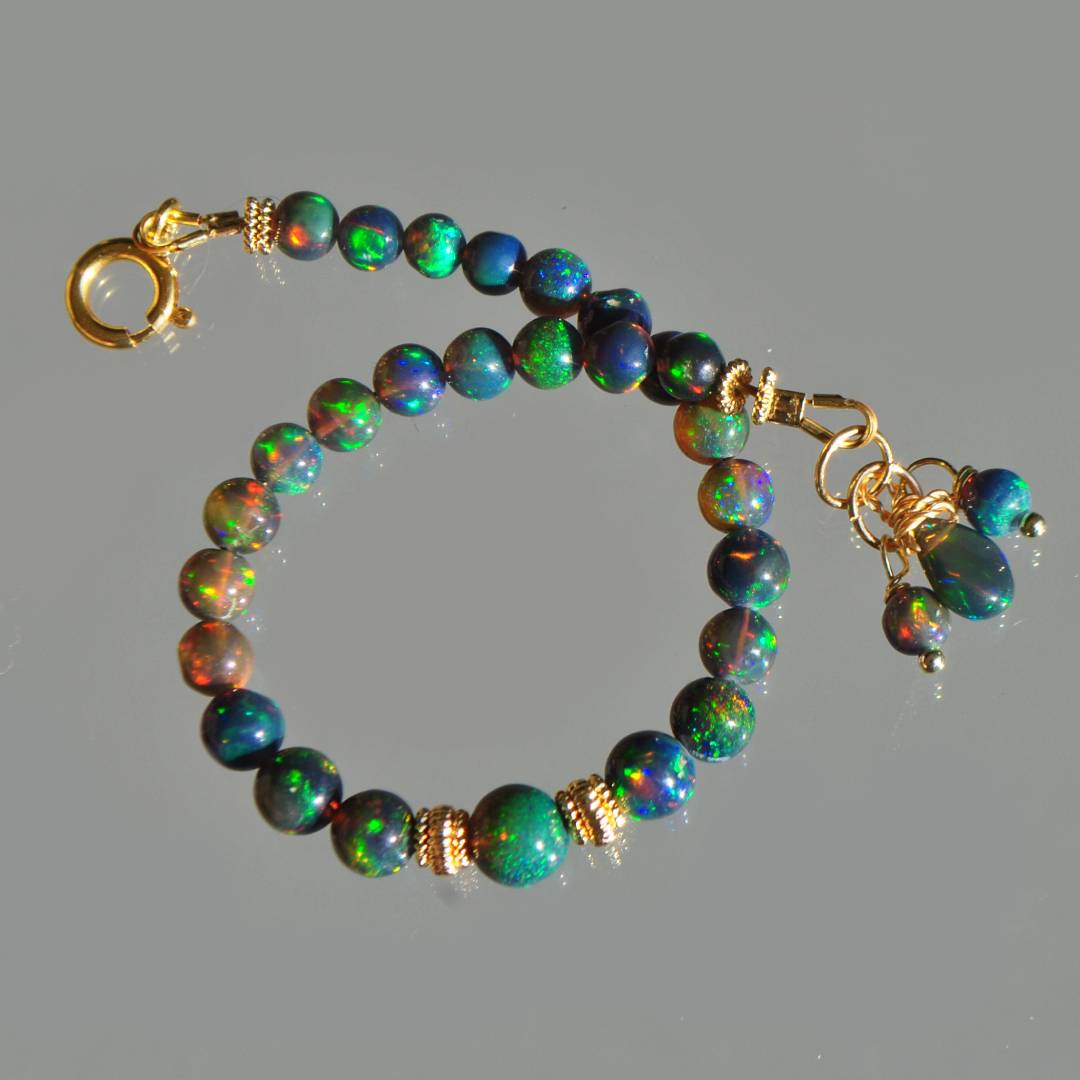 bracelet opale noire perle boule -4