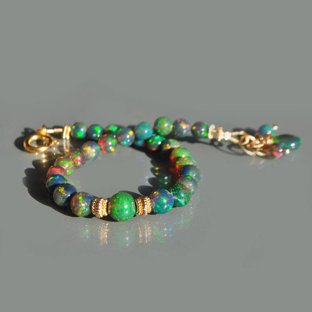 bracelet opale noire perle boule