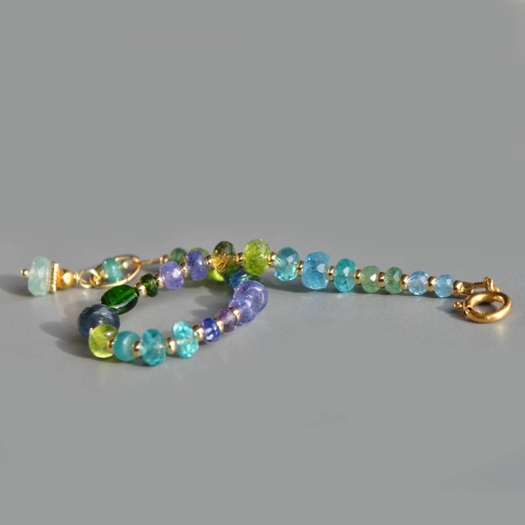 Bracelet Apatite dioside tanzanite cyanite péridot-3