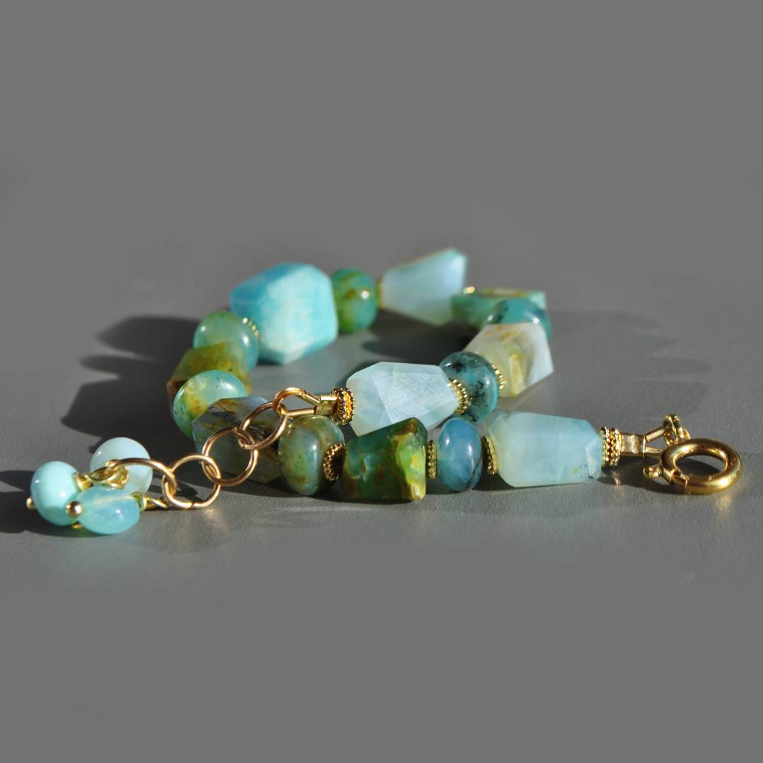 bracelet opale bleu vert or14K-2
