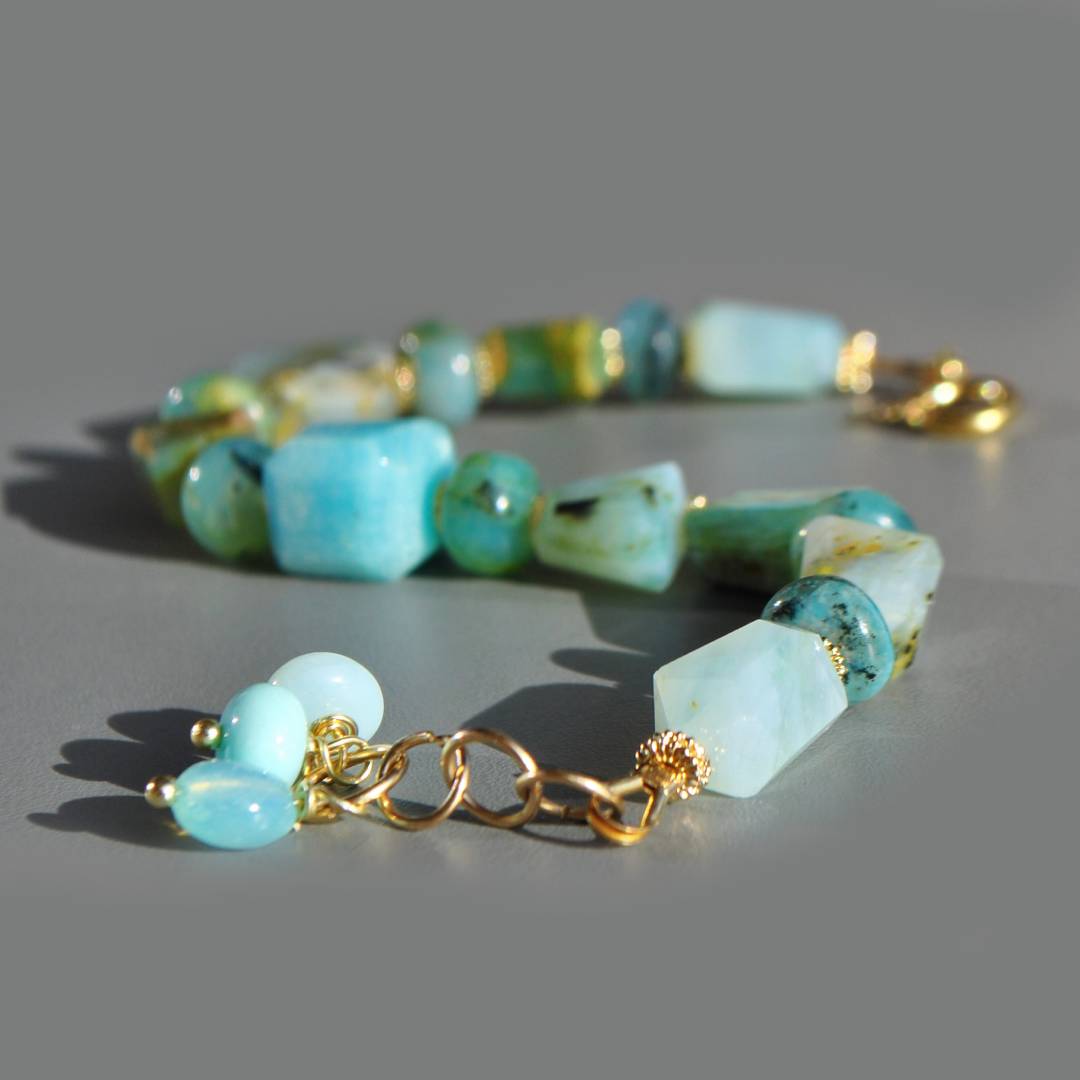 bracelet opale bleu vert or14K-6