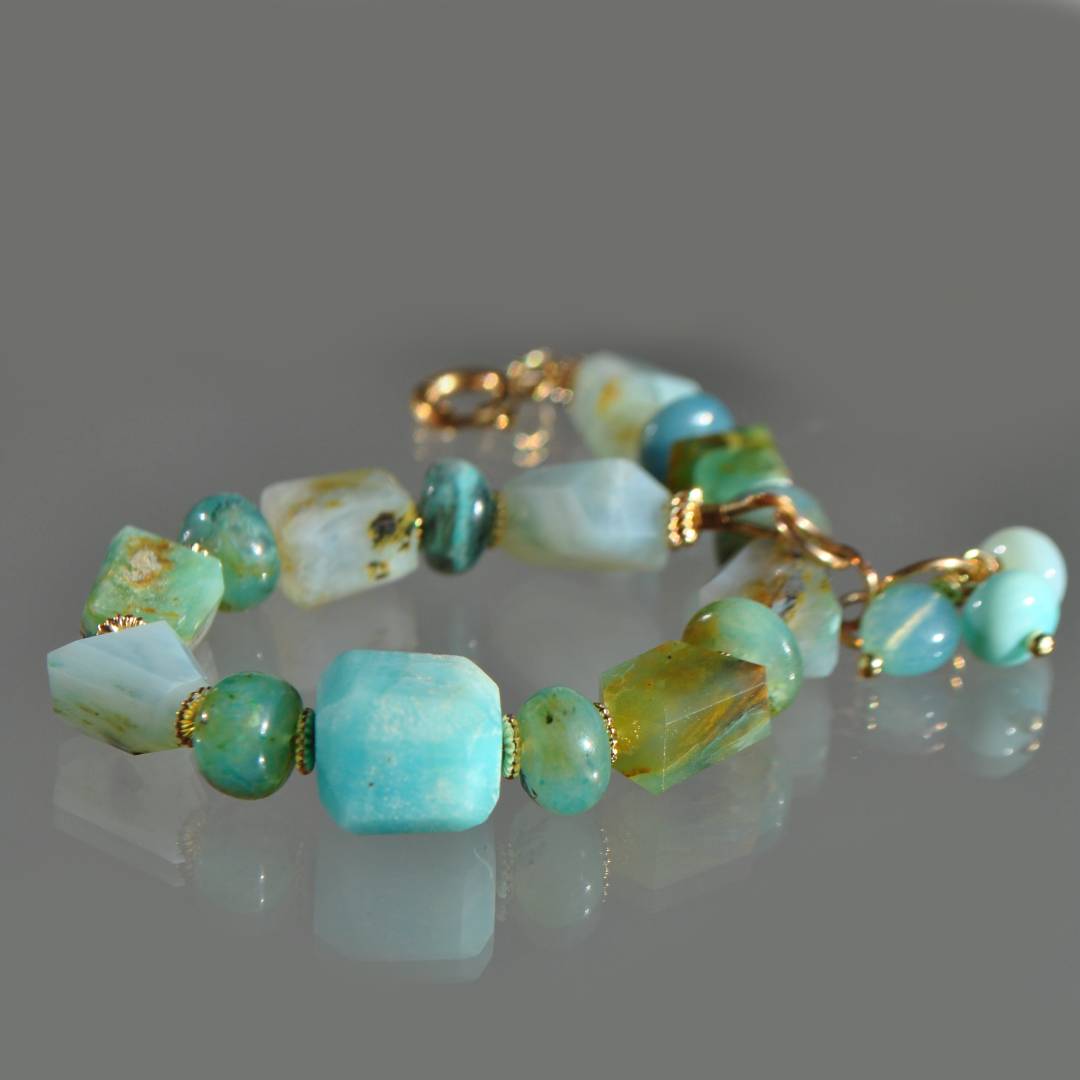 bracelet opale bleu vert or14K-4