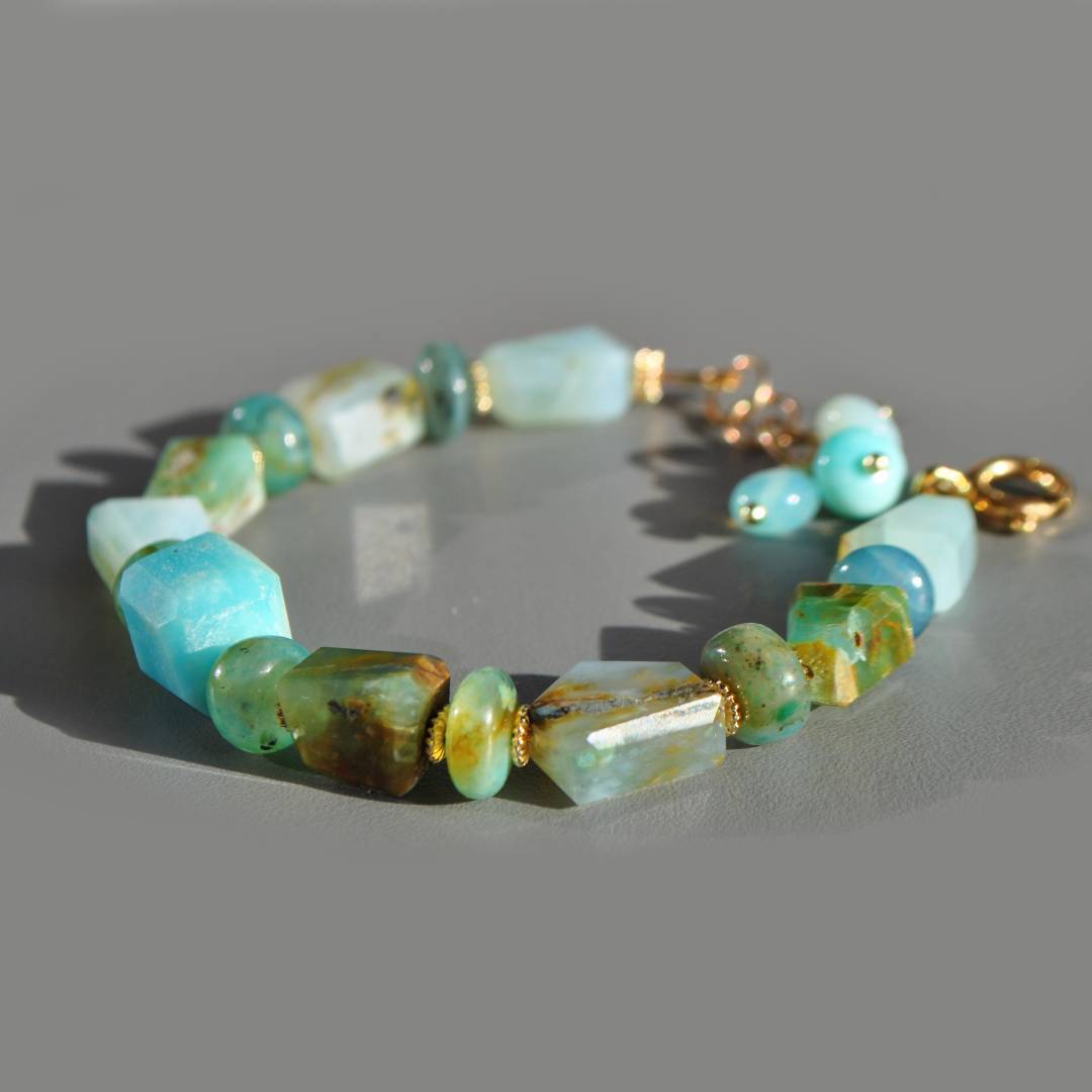 bracelet opale bleu vert or14K-3
