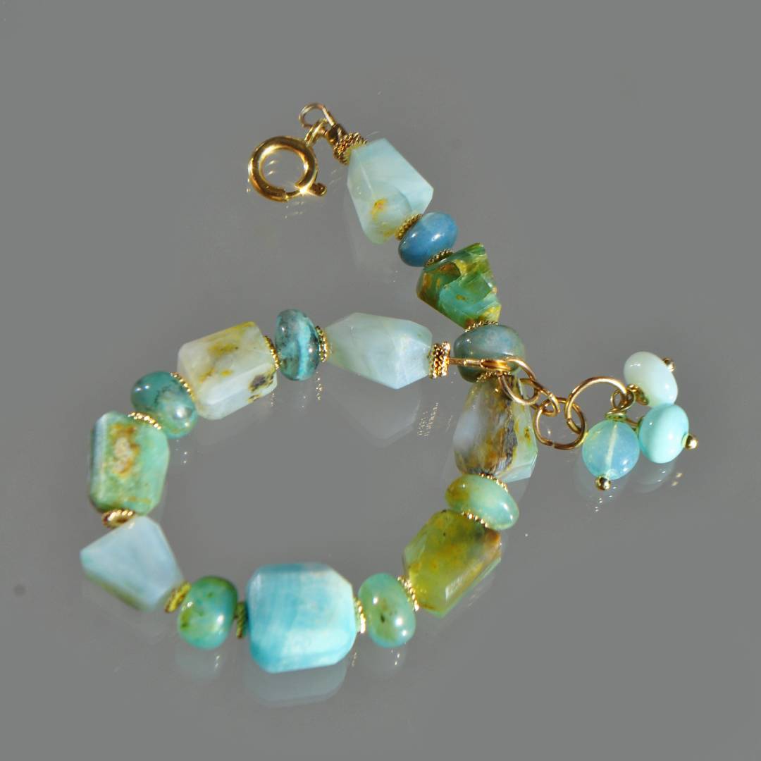bracelet opale bleu vert or14K-8