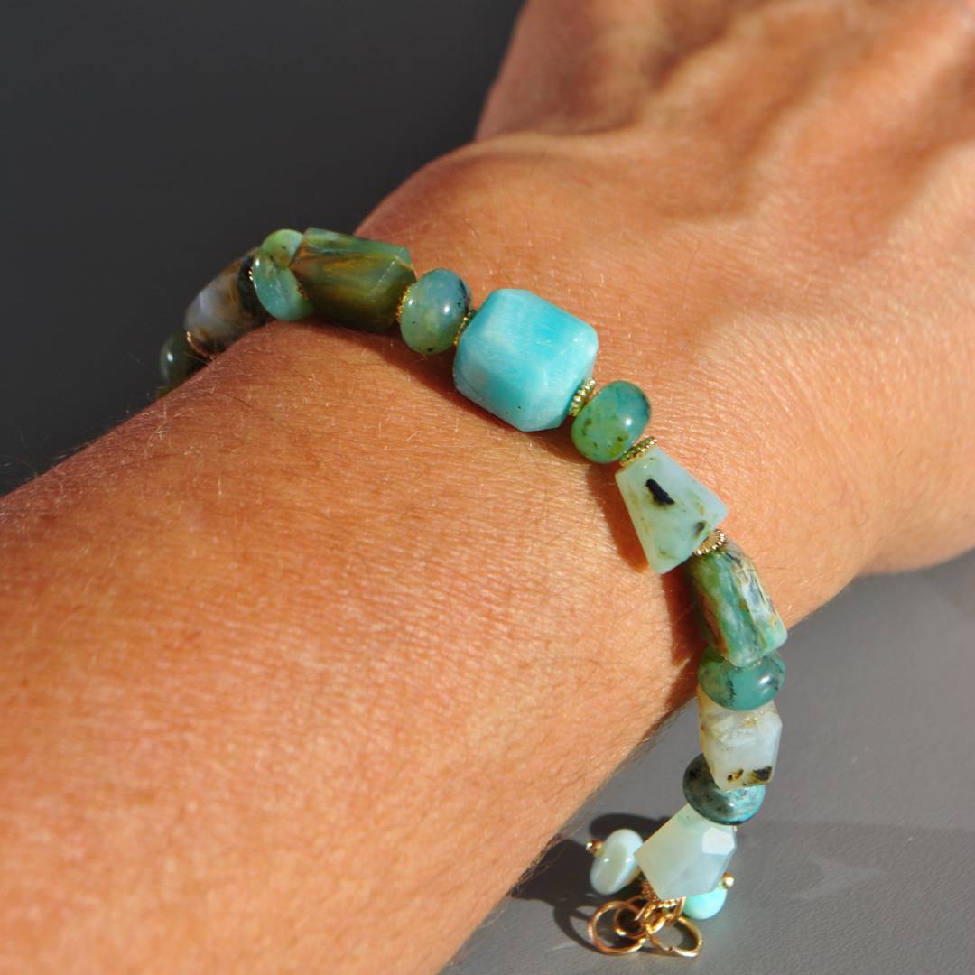 bracelet opale bleu vert or14K-B