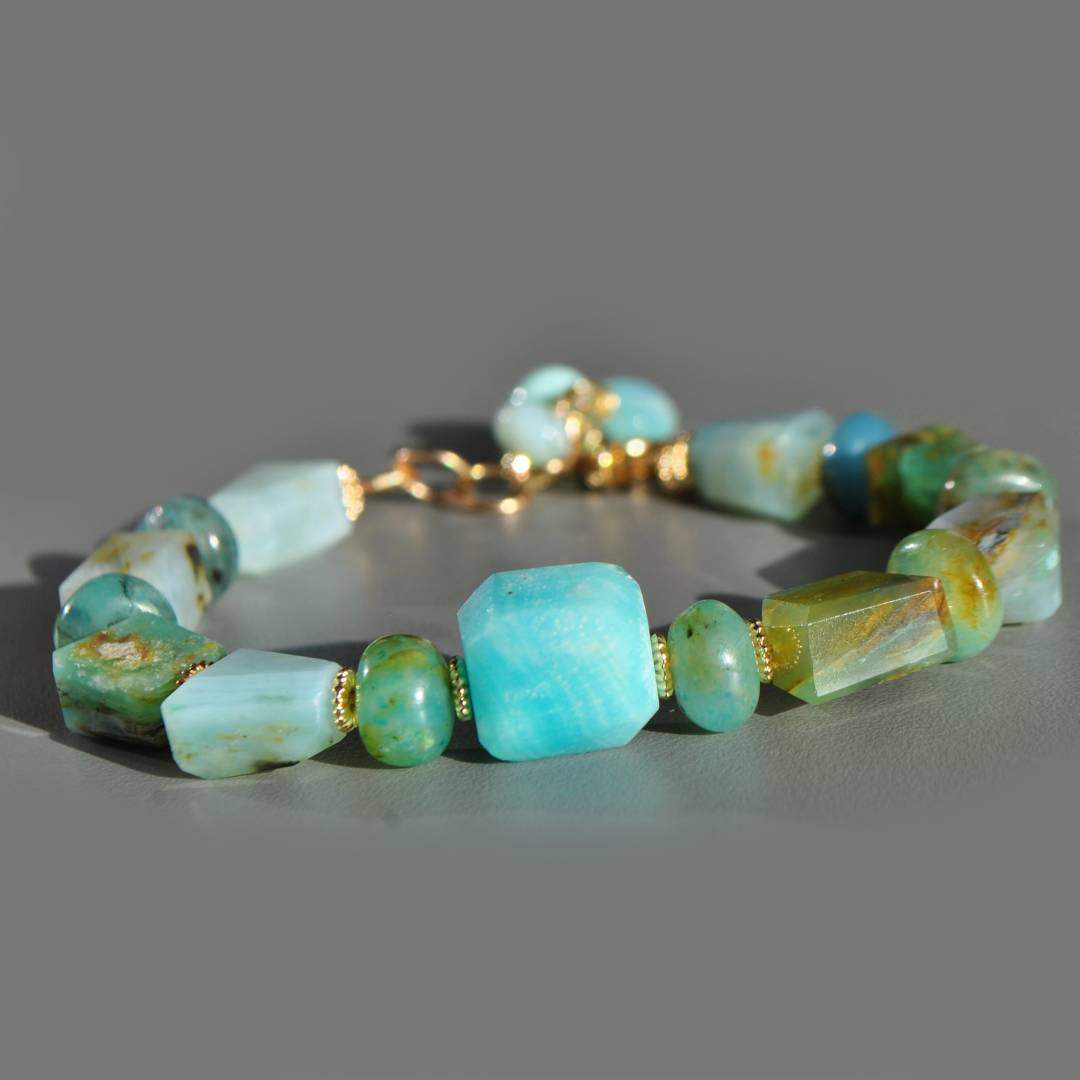 bracelet opale bleu vert or14K
