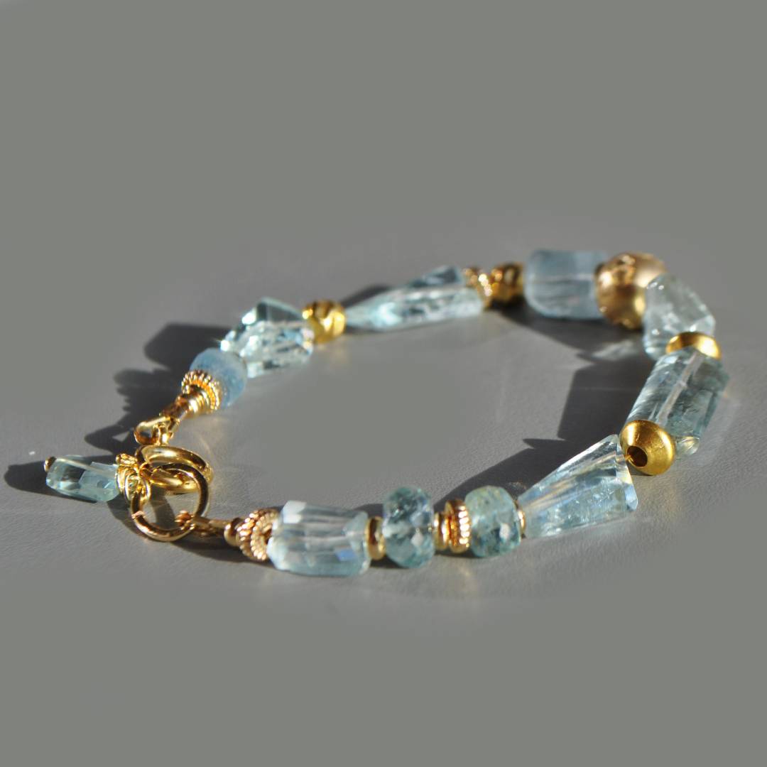 bracelet aigue marine perle or -4