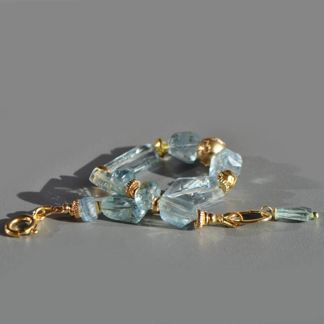 bracelet aigue marine perle or -5