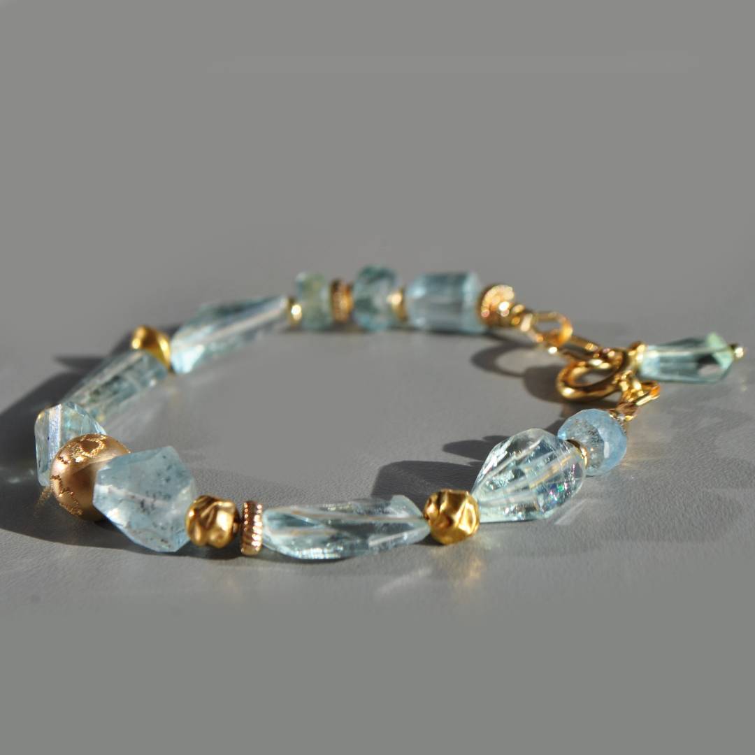 bracelet aigue marine perle or -2