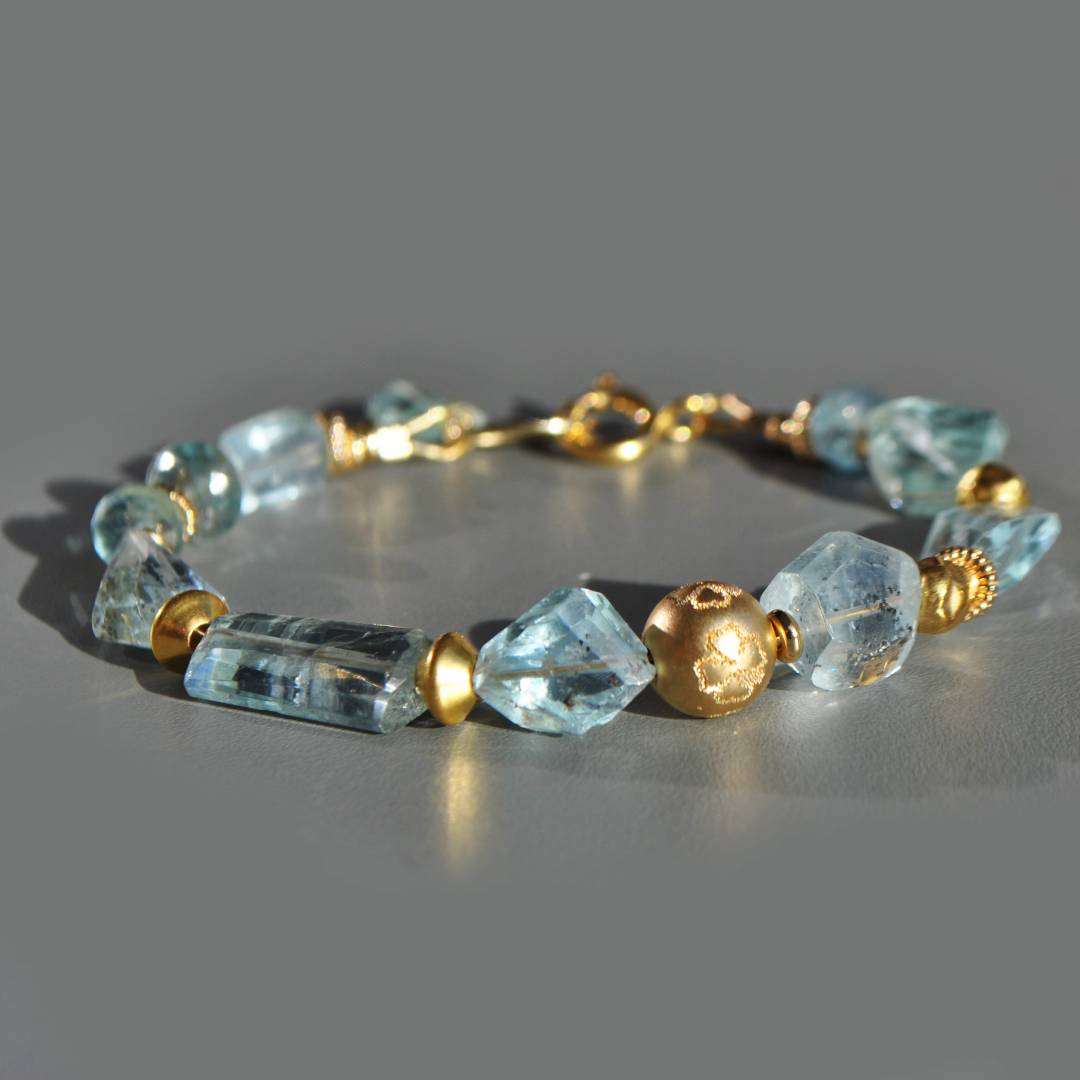 bracelet aigue marine perle or