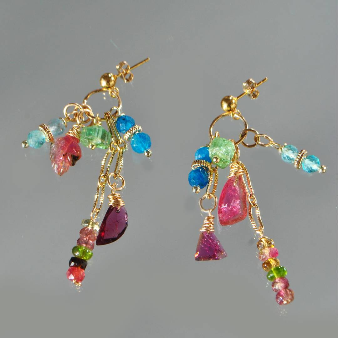 Boucle doreille pendantes tourmaline apatite-2