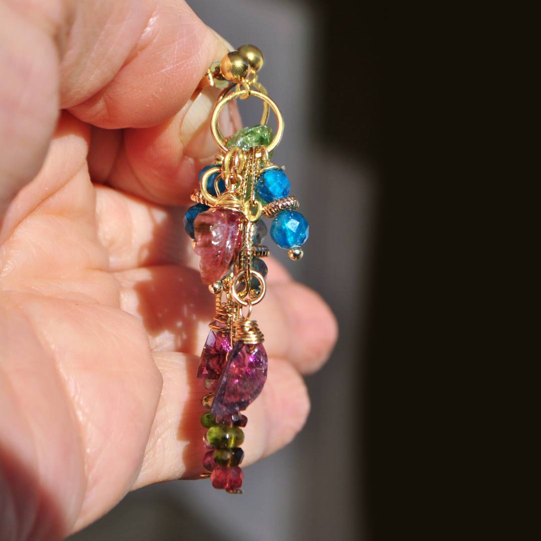 Boucle doreille pendantes tourmaline apatite-9