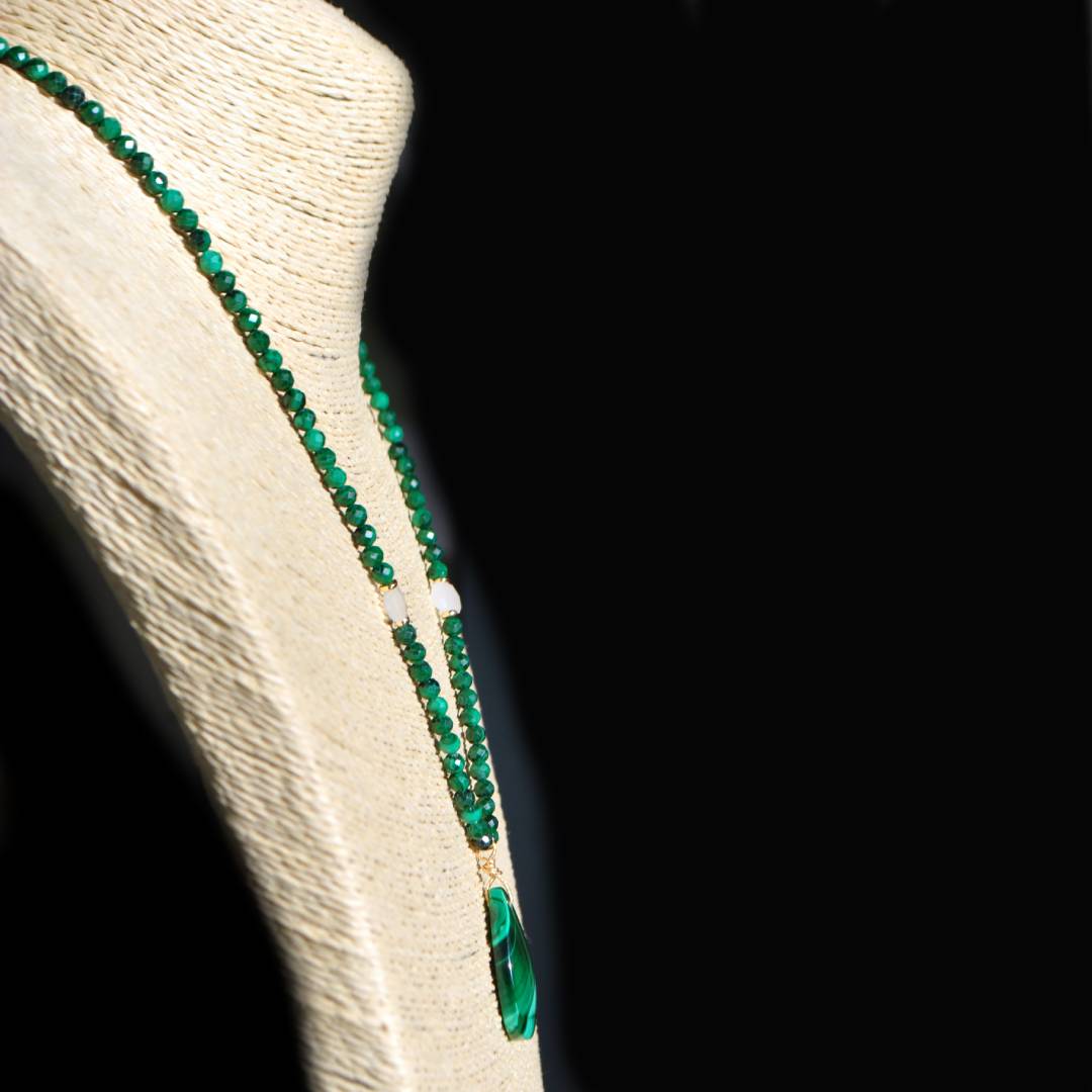 sautoir malachite pierre de lune-A