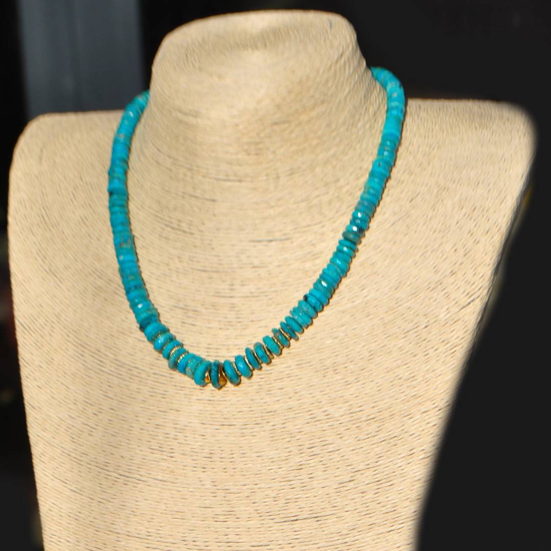 collier turquoise rondelles facettes pneu-A