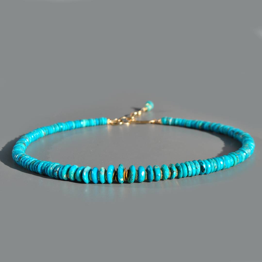 collier turquoise rondelles facettes pneu